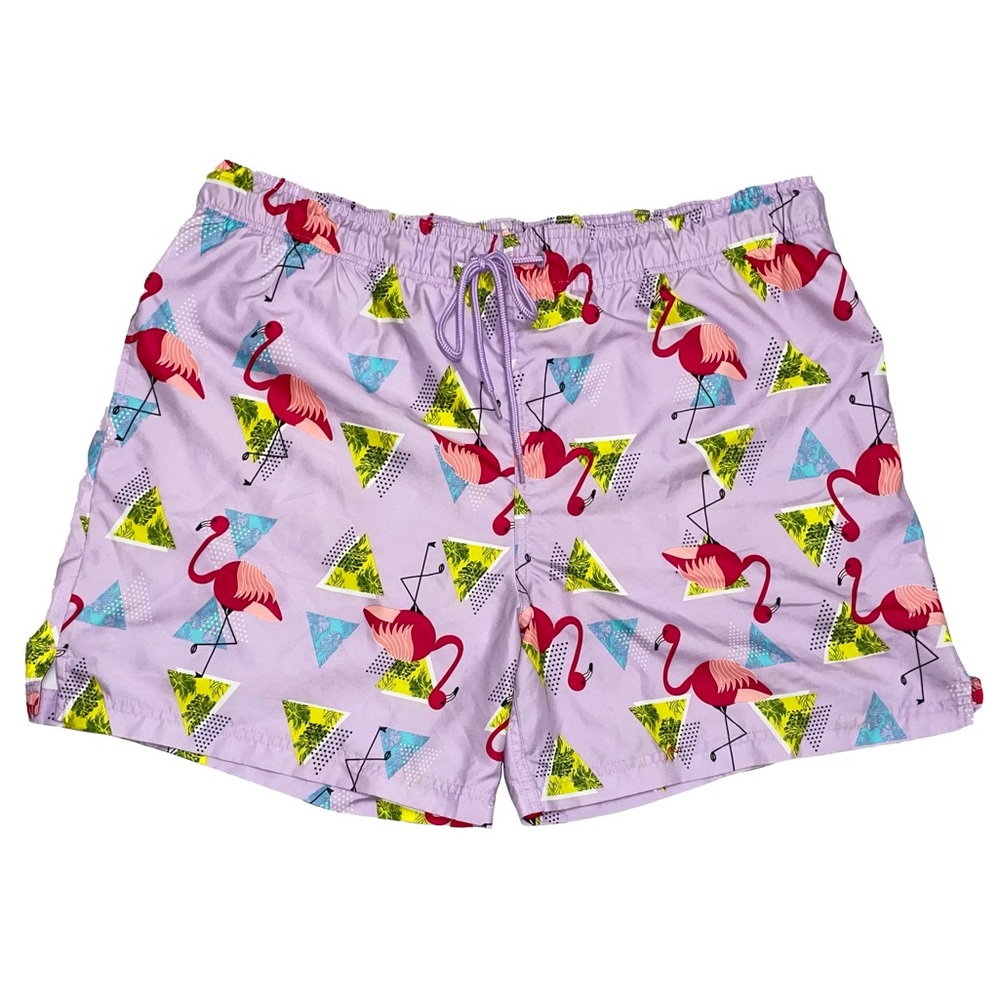 George Men’s XL(40-42”) Pink Fun Flamingo Drawstring Lined Swim Trunks